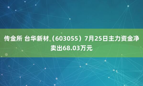 传金所 台华新材（603055）7月25日主力资金净卖出68.03万元