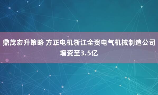 鼎茂宏升策略 方正电机浙江全资电气机械制造公司增资至3.5亿